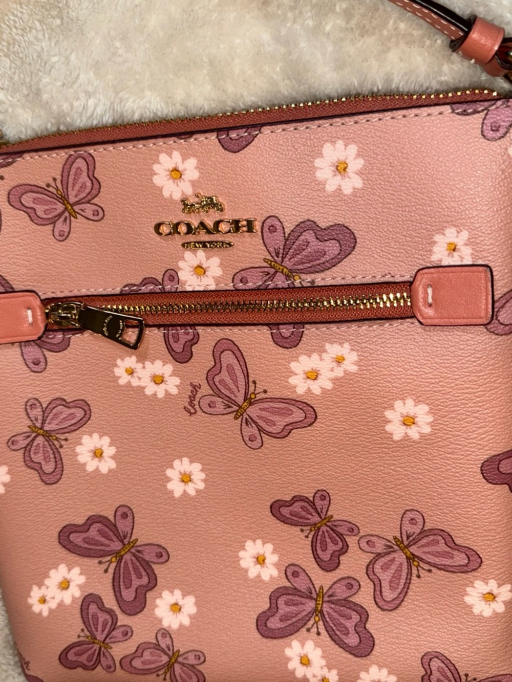 Y2K Coach Pink Mini Rowan File Pink Butterfly Daisy Floral Crossbody Bag Hangtag - Picture 5 of 13